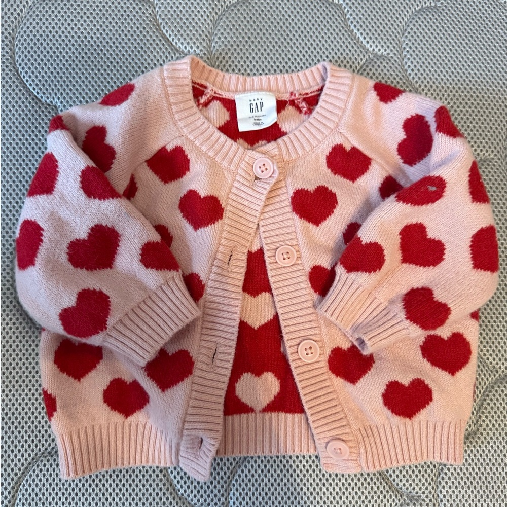 GAP Baby Pink Cardigan with Red Hearts